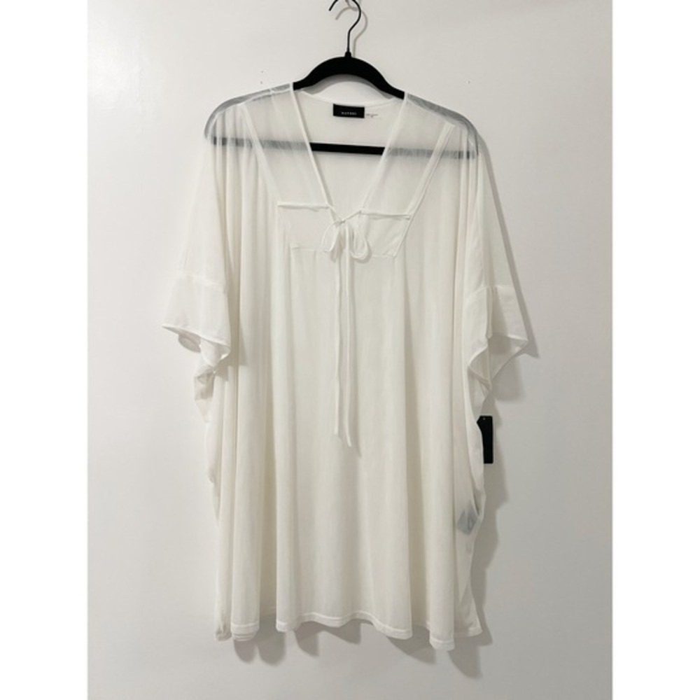 Natori White Mesh Sheer Swim Cover Up Kaftan Dress R70201Q Size S/M NEW